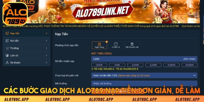 Các bước giao dịch Alo789 nạp tiền đơn giản, dễ làm